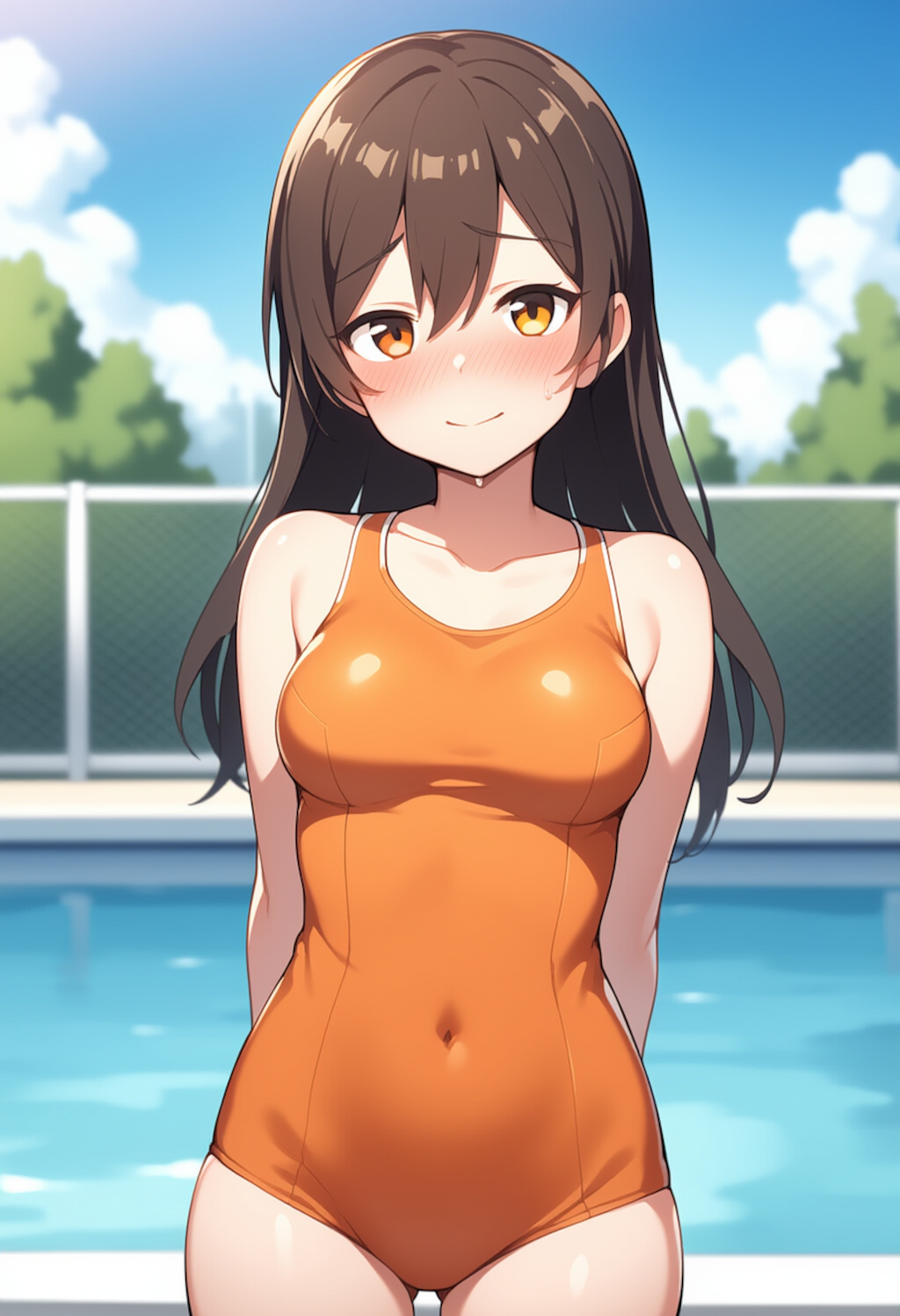 オレンジ色スクール水着