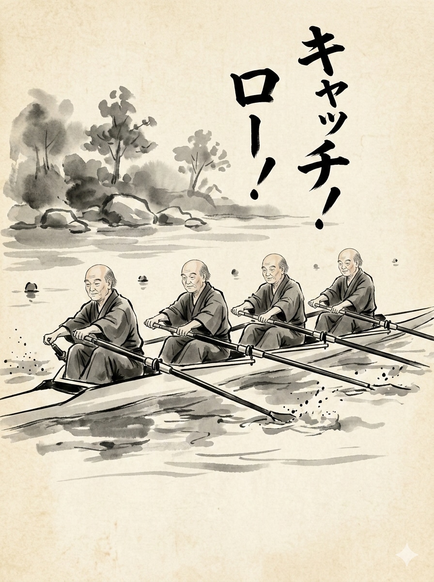 競技用ボートを漕ぐ4人の鴨長明 | の人気AIイラスト・グラビア