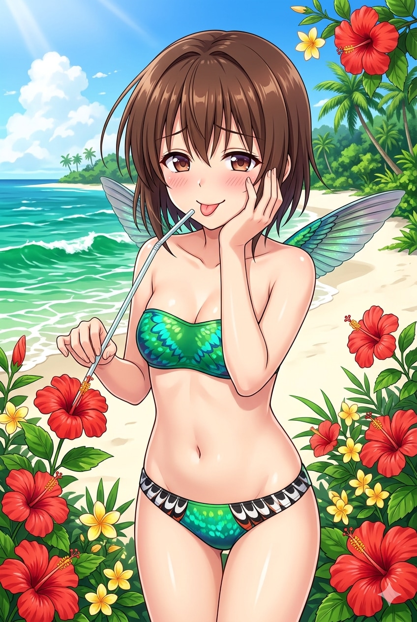ハチドリ擬人化(もじもじ)