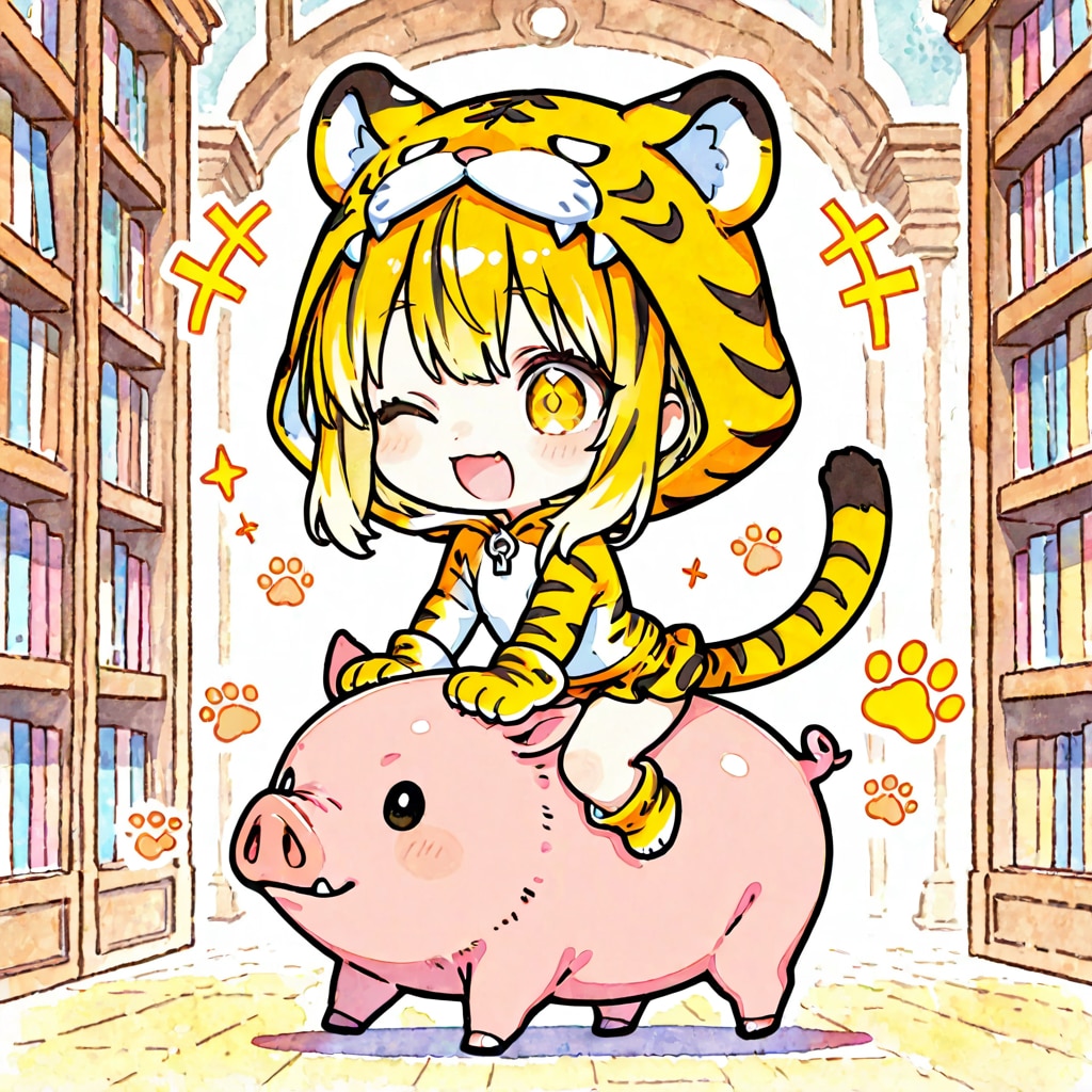 虎娘ちゃんと図書館と豚