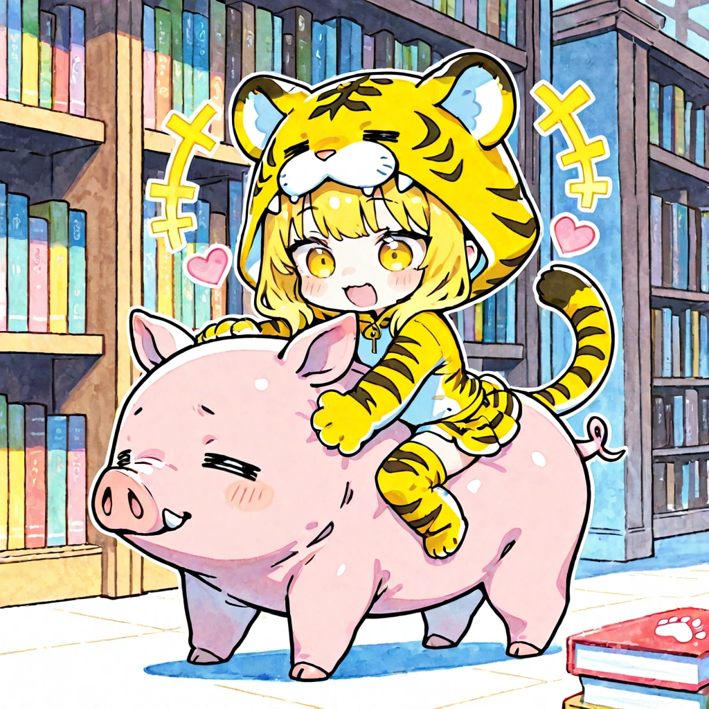 虎娘ちゃんと図書館と豚