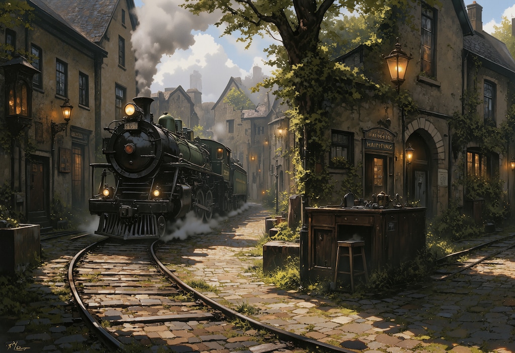 街道を走る機関車