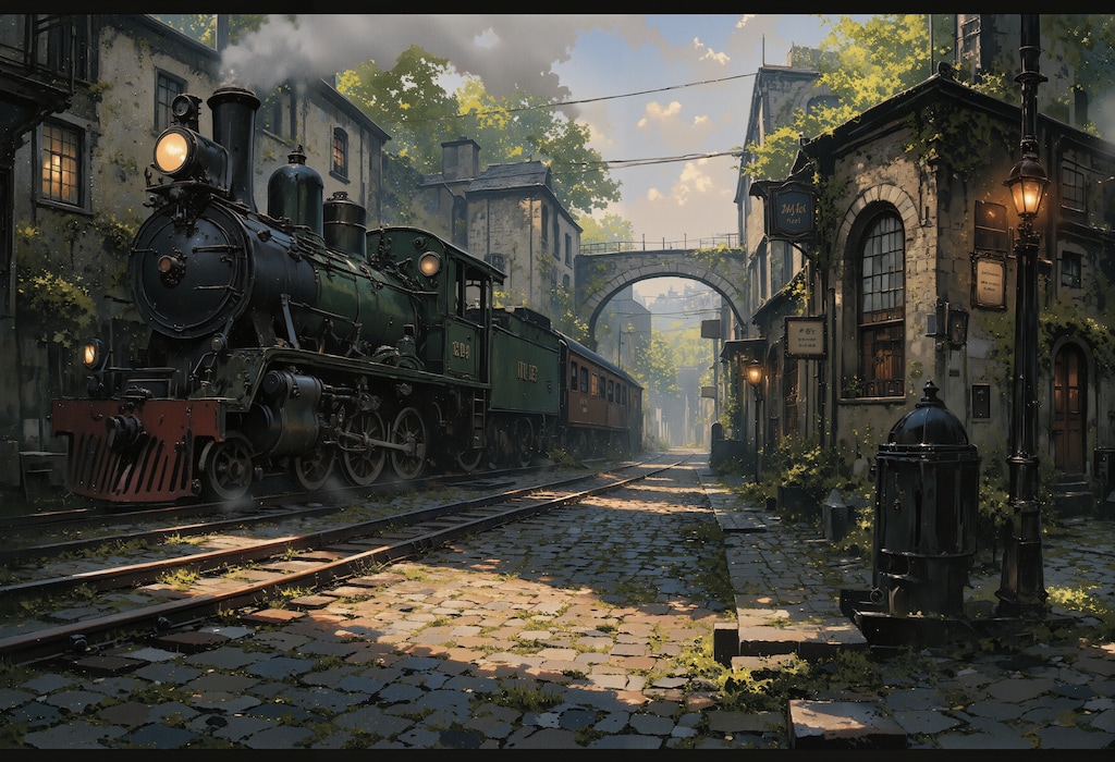 街道を走る機関車