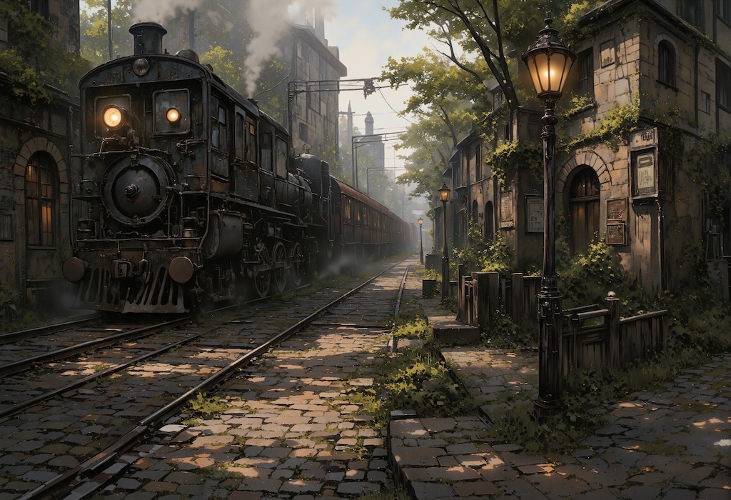 街道を走る機関車