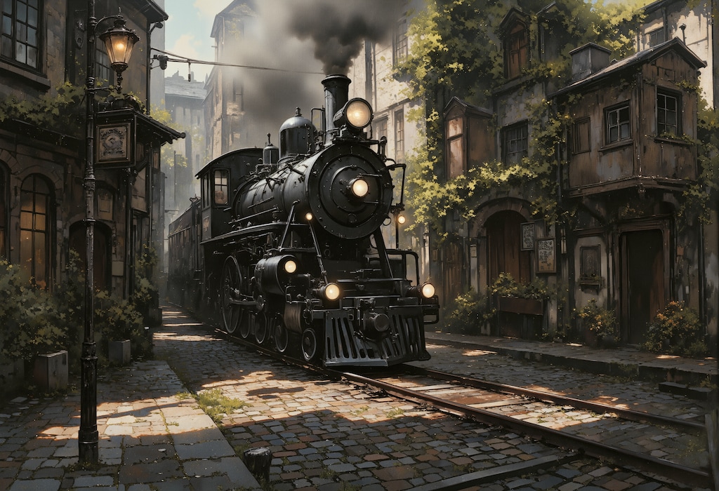 街道を走る機関車