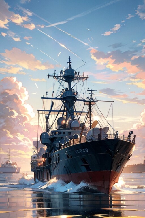 軍艦と夕暮れ時