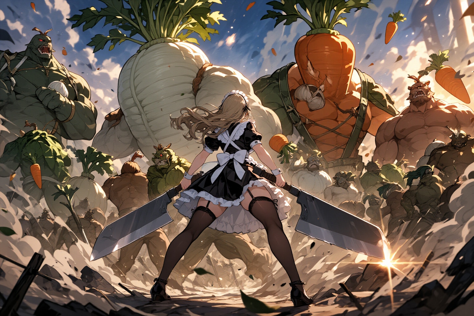野菜を収穫するメイドさん | の人気AIイラスト・グラビア