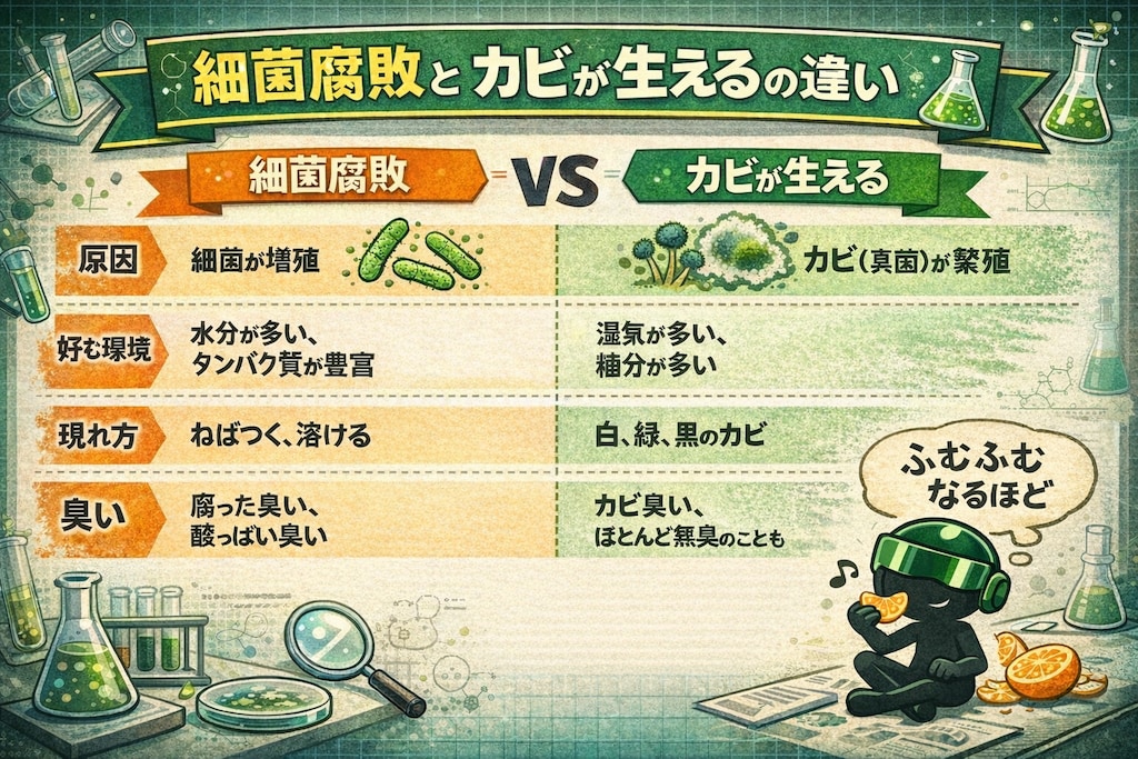 細菌腐敗とカビが生えるの違い