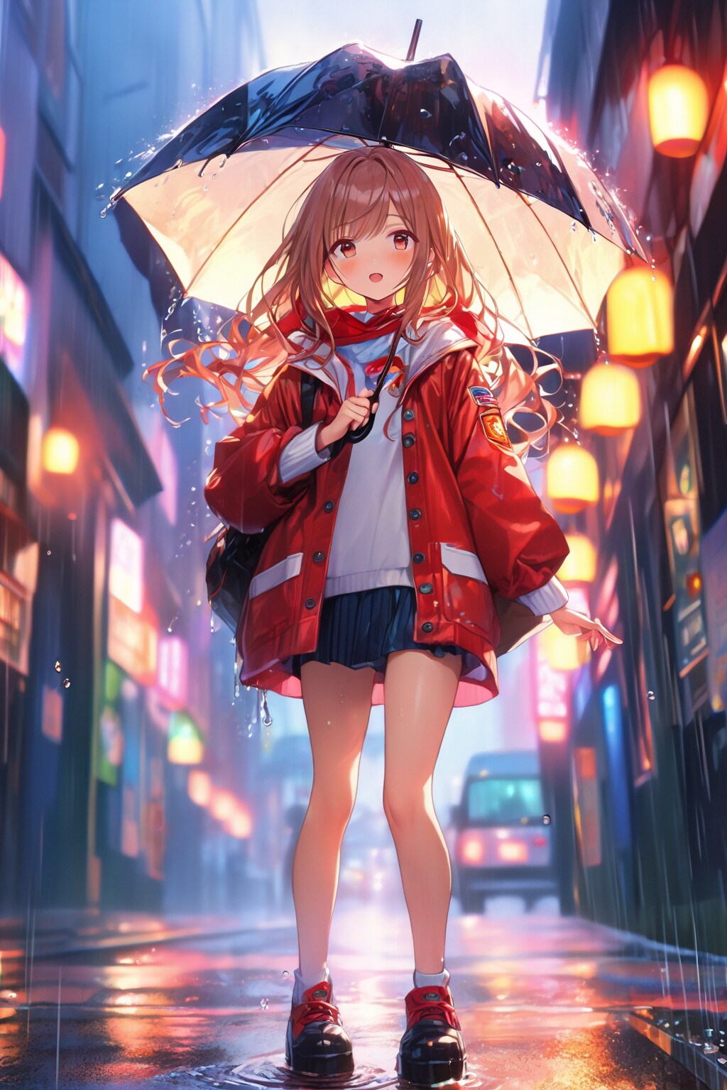 バス亭まで歩く女の子