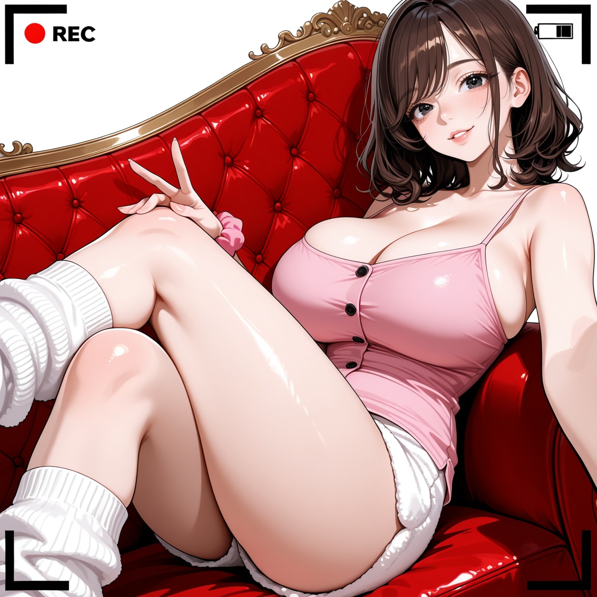 ルームウェアでソファーに