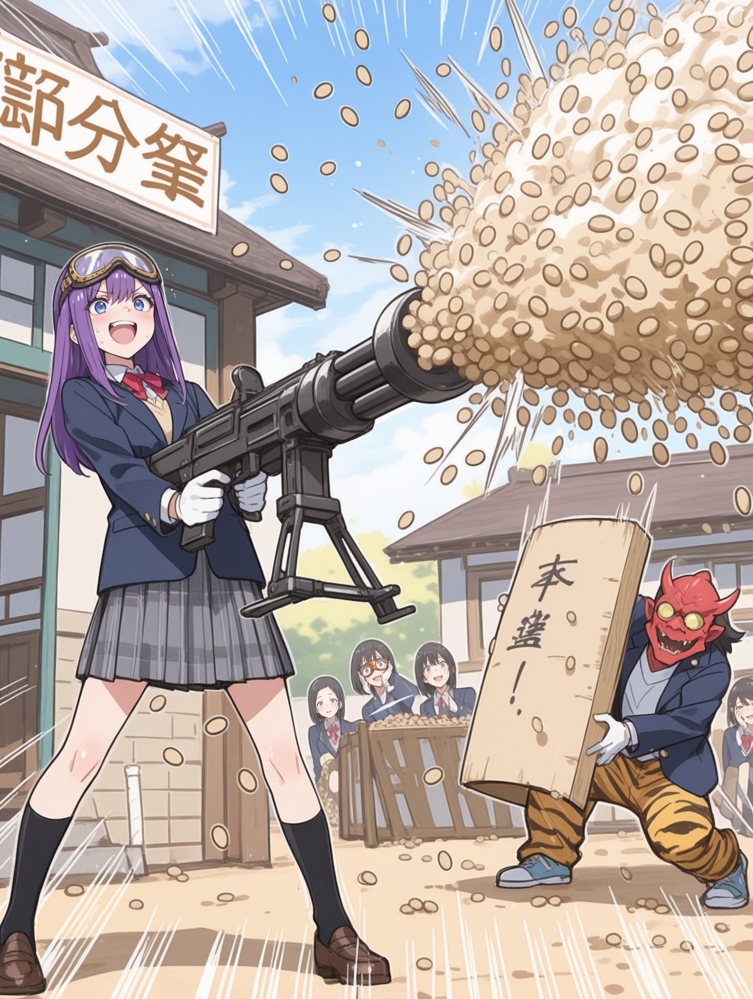 鬼が豆機関銃を食らう | の人気AIイラスト・グラビア