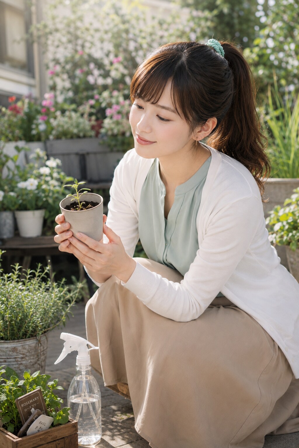 鉢植えを愛でる先生