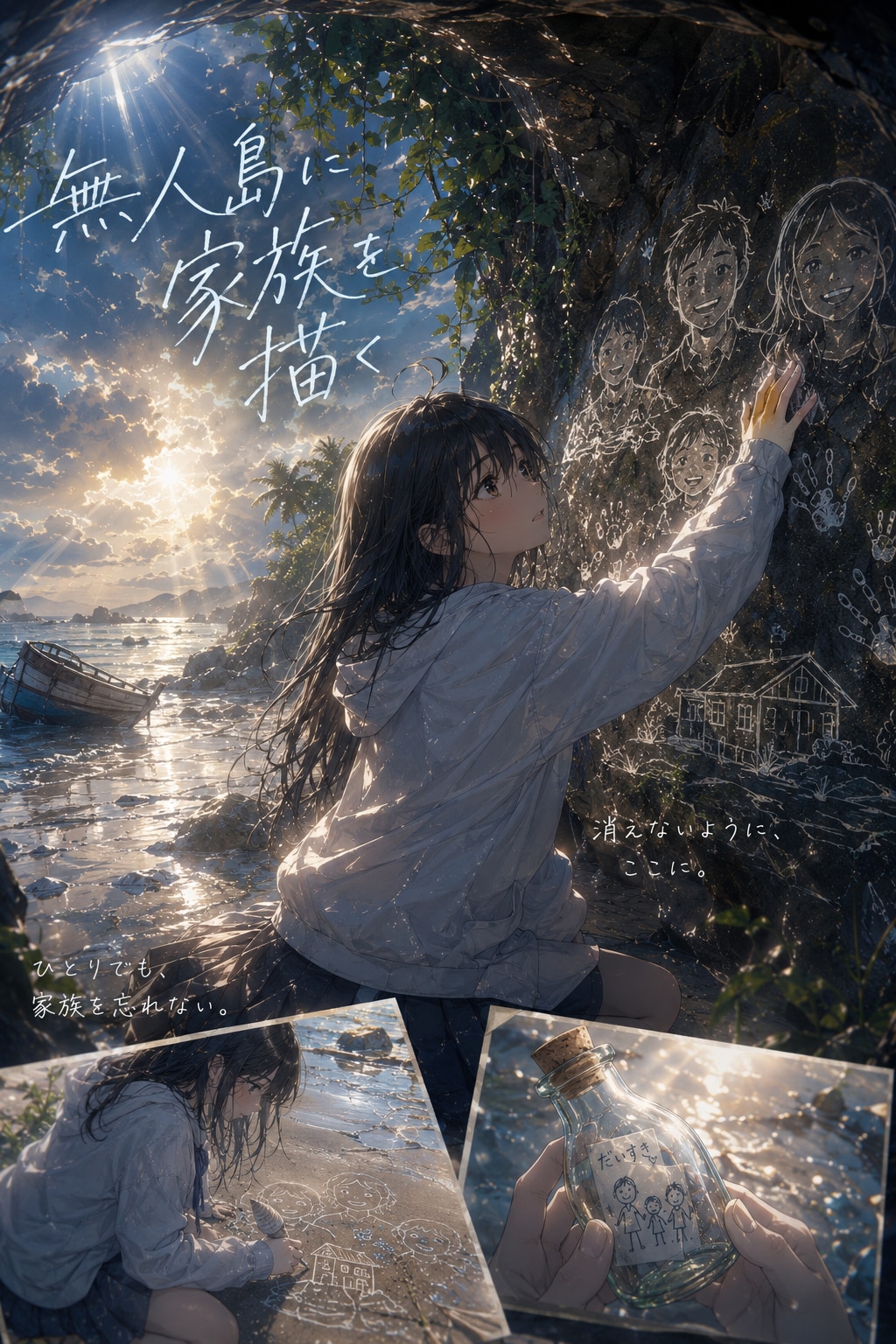 無人島に家族を描く