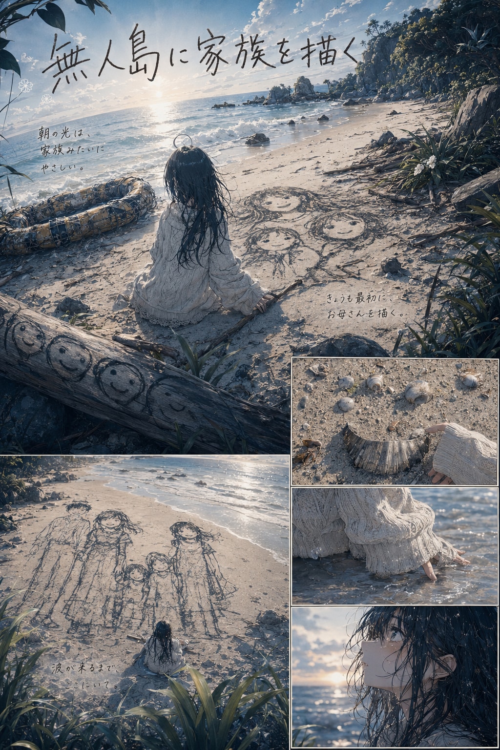 無人島に家族を描く