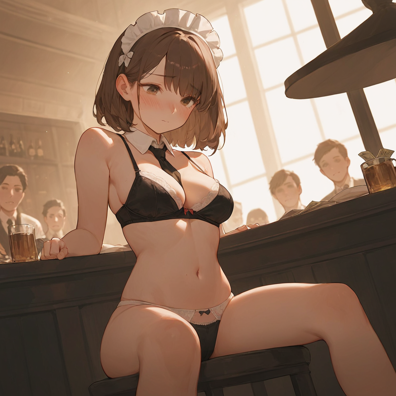 下着で接客メイドさん