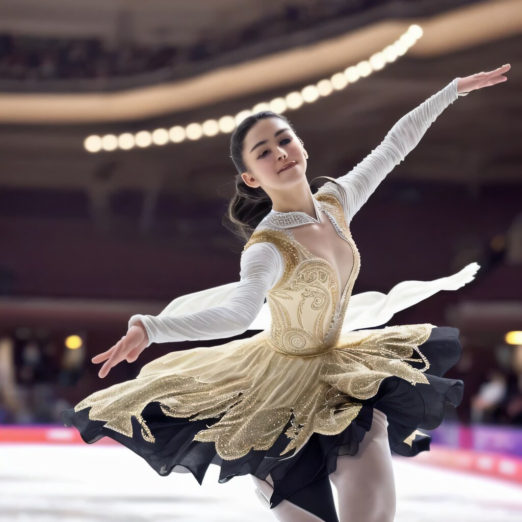 黒髪ロングでアイススケートの美女５０