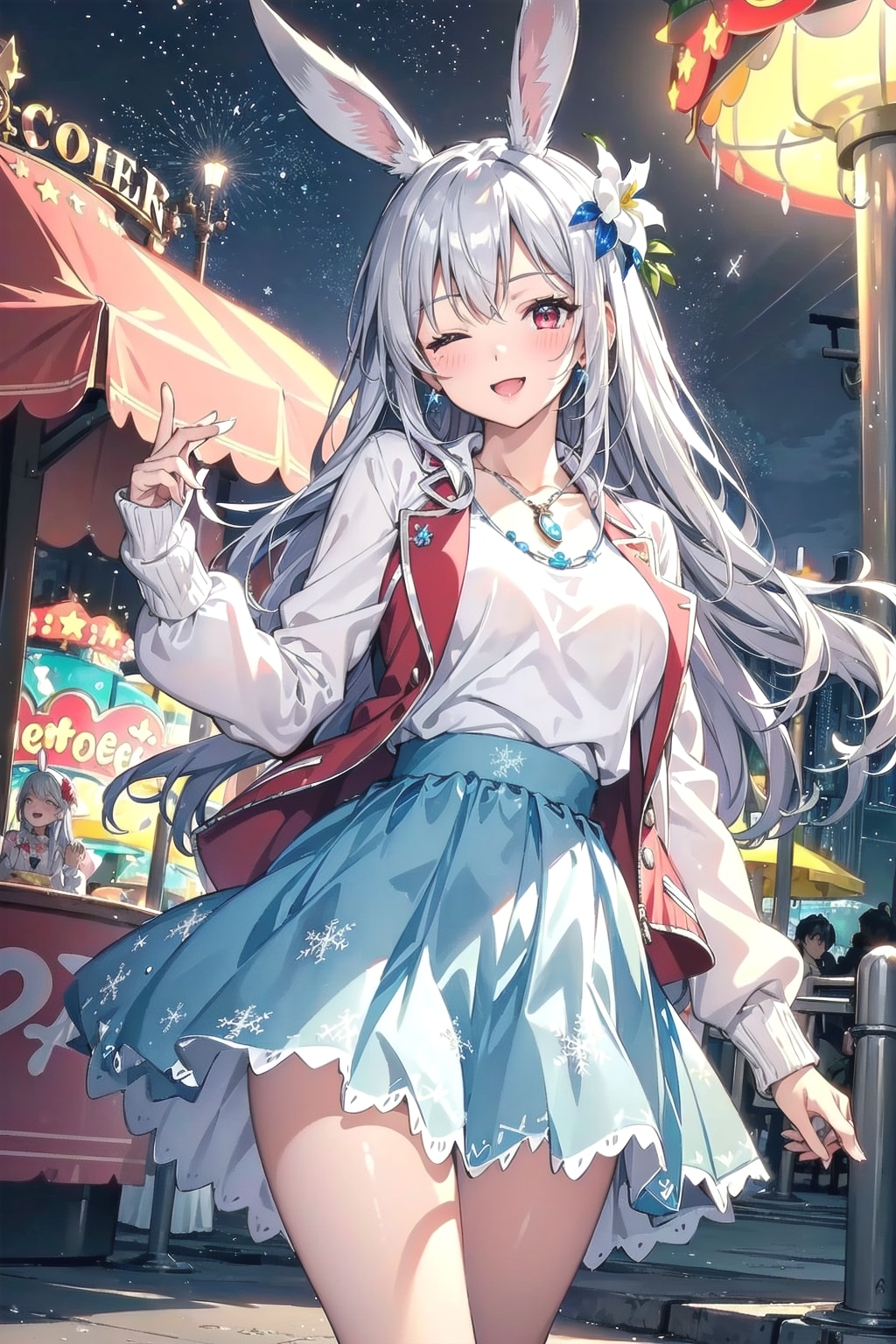 夜の遊園地なのです🌃🎪🎡🐰🎢🎠🎪 | の人気AIイラスト・グラビア