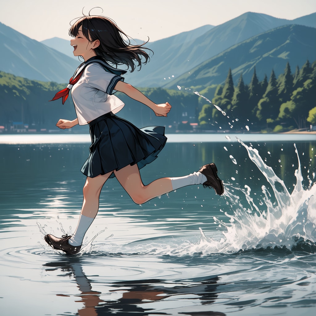 湖面を走る