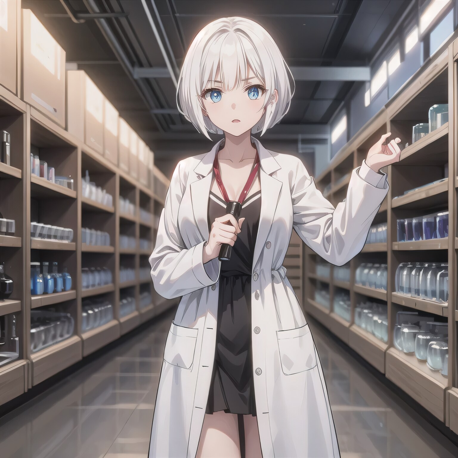 白髪ボブで白衣の少女８ | の人気AIイラスト・グラビア