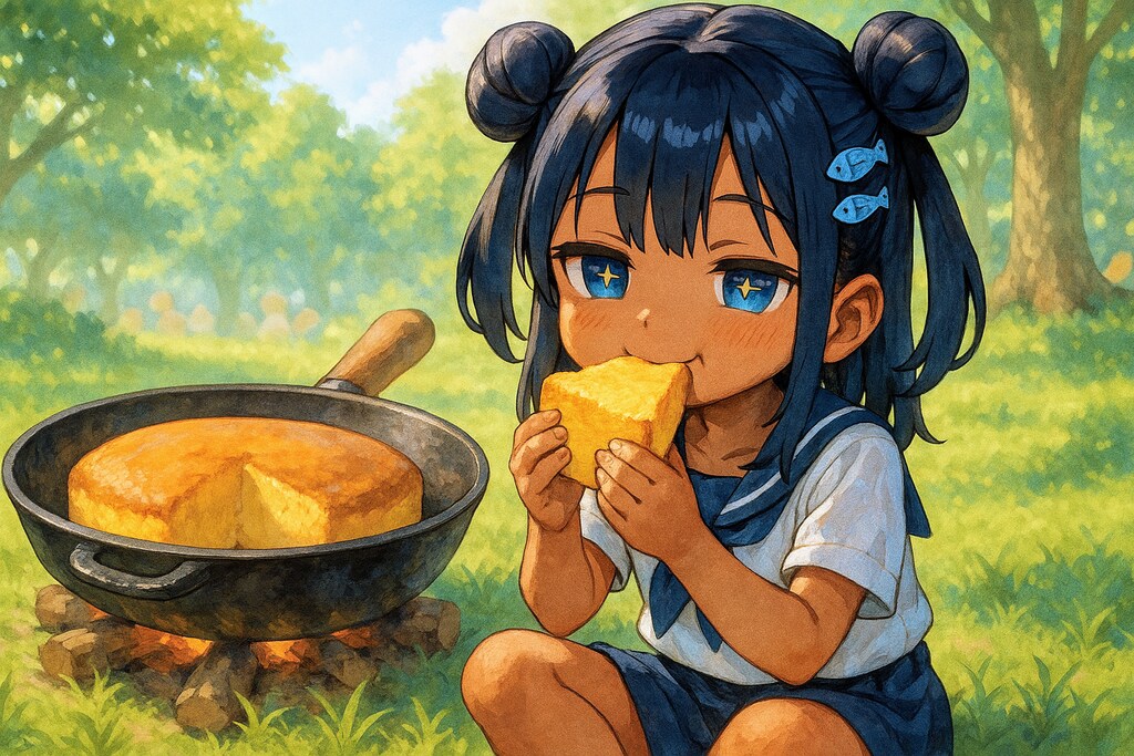 巨大カステラを食べるこなつちゃん