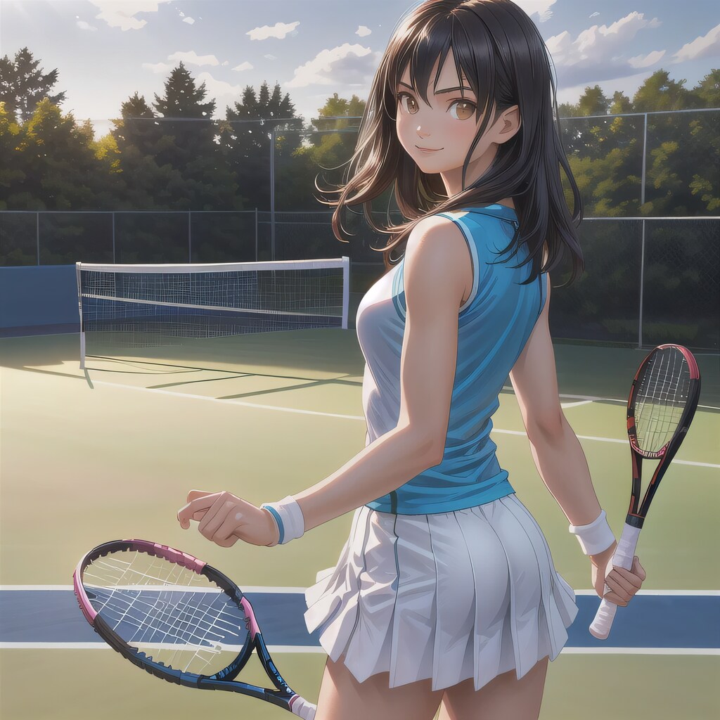 黒髪ロングでテニスウェアの少女３０