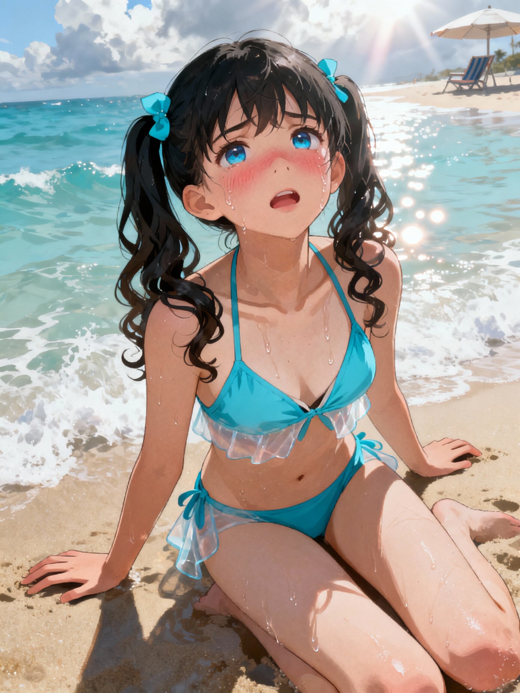 天を仰ぐツインテールの女の子
