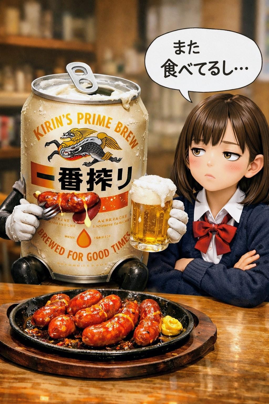 アツアツおでん＆チョリソー食べる一番搾りくん