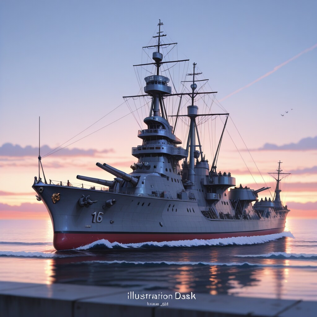 軍艦と夕暮れ | の人気AIイラスト・グラビア