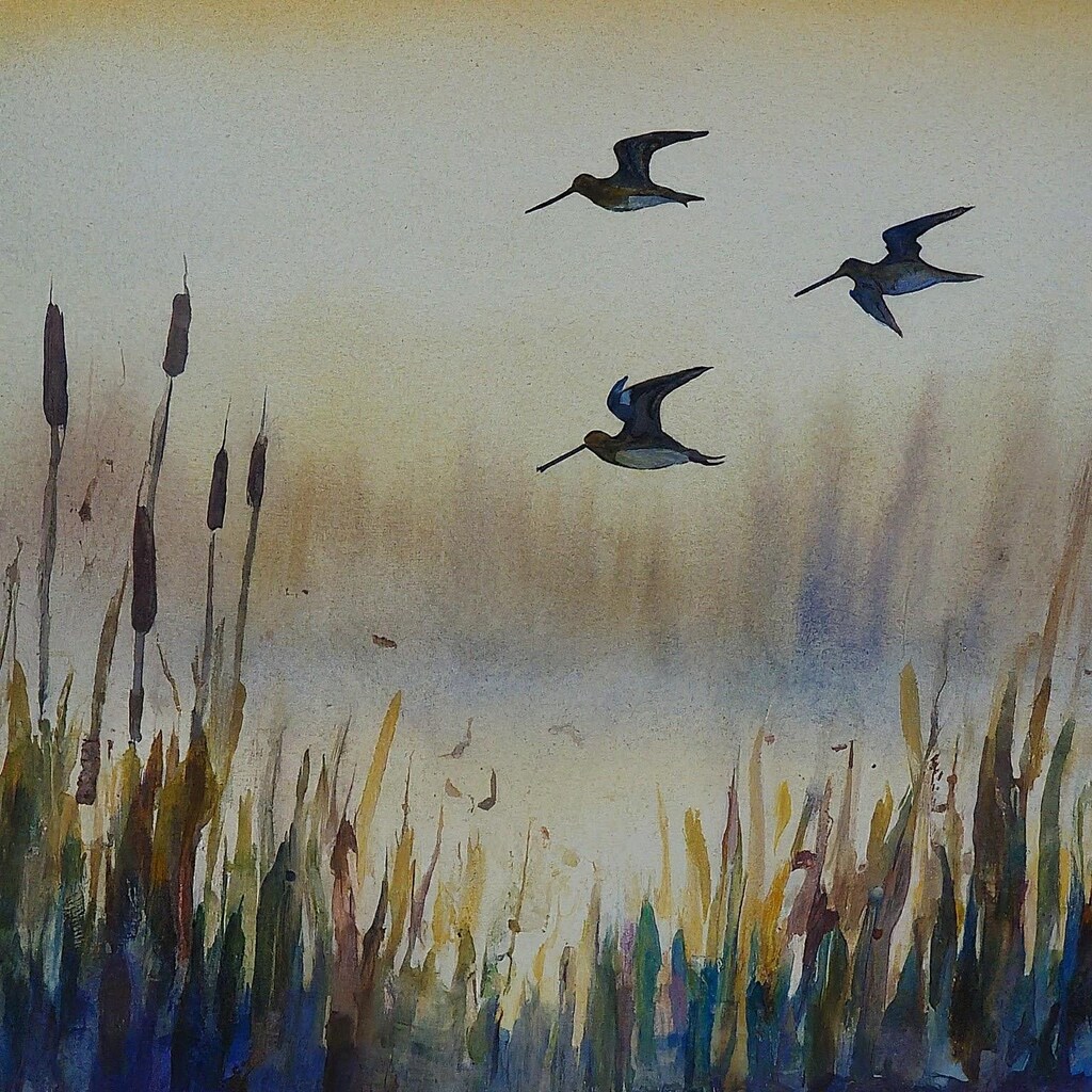 Shorebirds at dusk