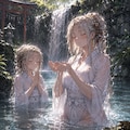 白蓮神社の狛犬巫女　滝行中母娘 2枚目