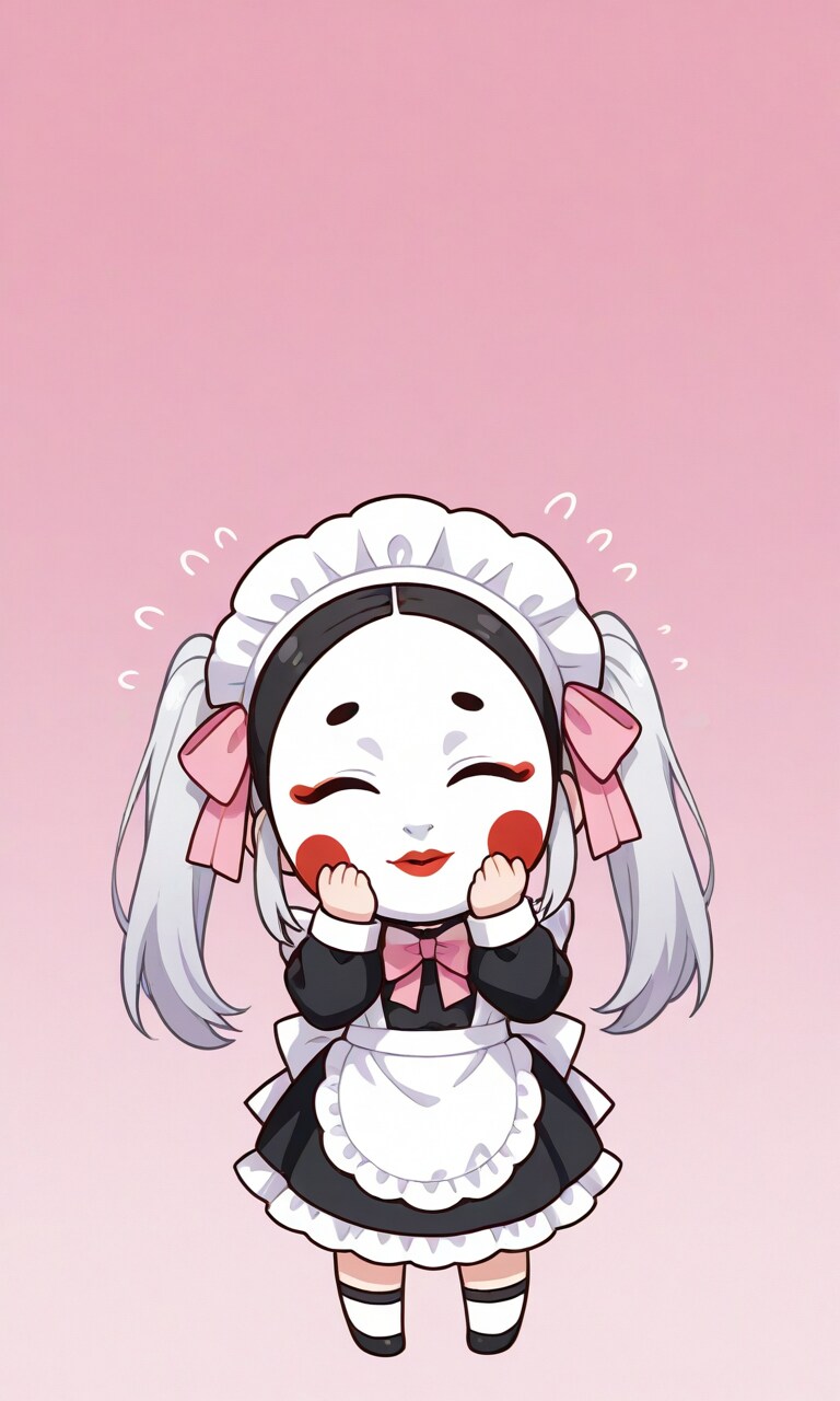 お面が外れなくなってしまったチビメイドさん