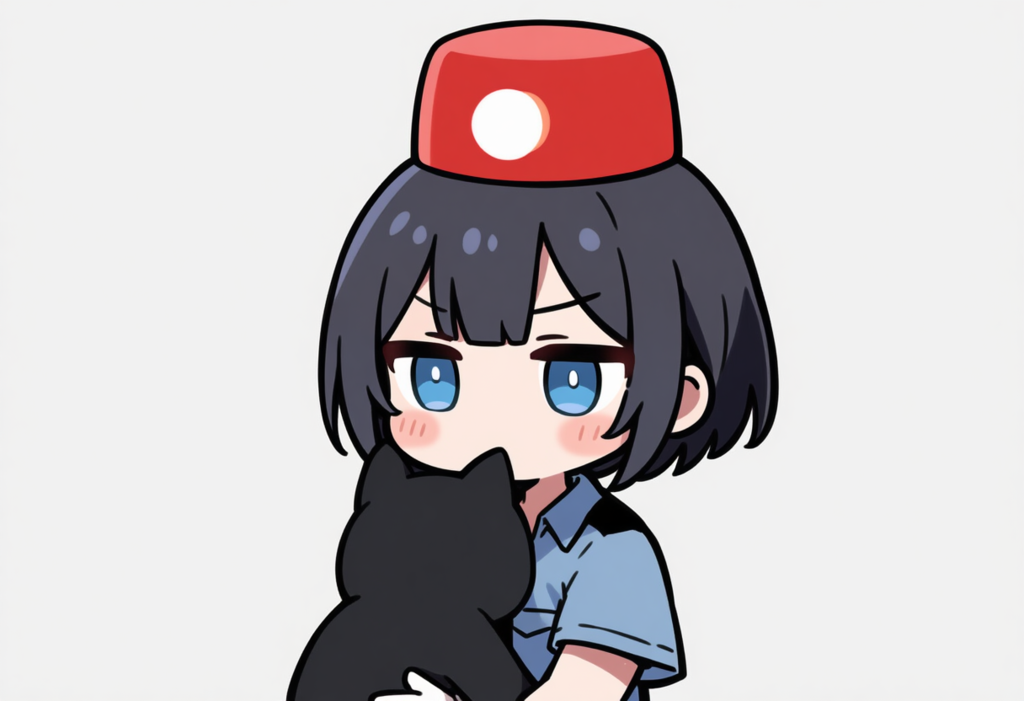 「捕まえましたよ迷い猫さん。飼い主さんを心配させちゃダメですよ。」「🐈‍⬛❓」