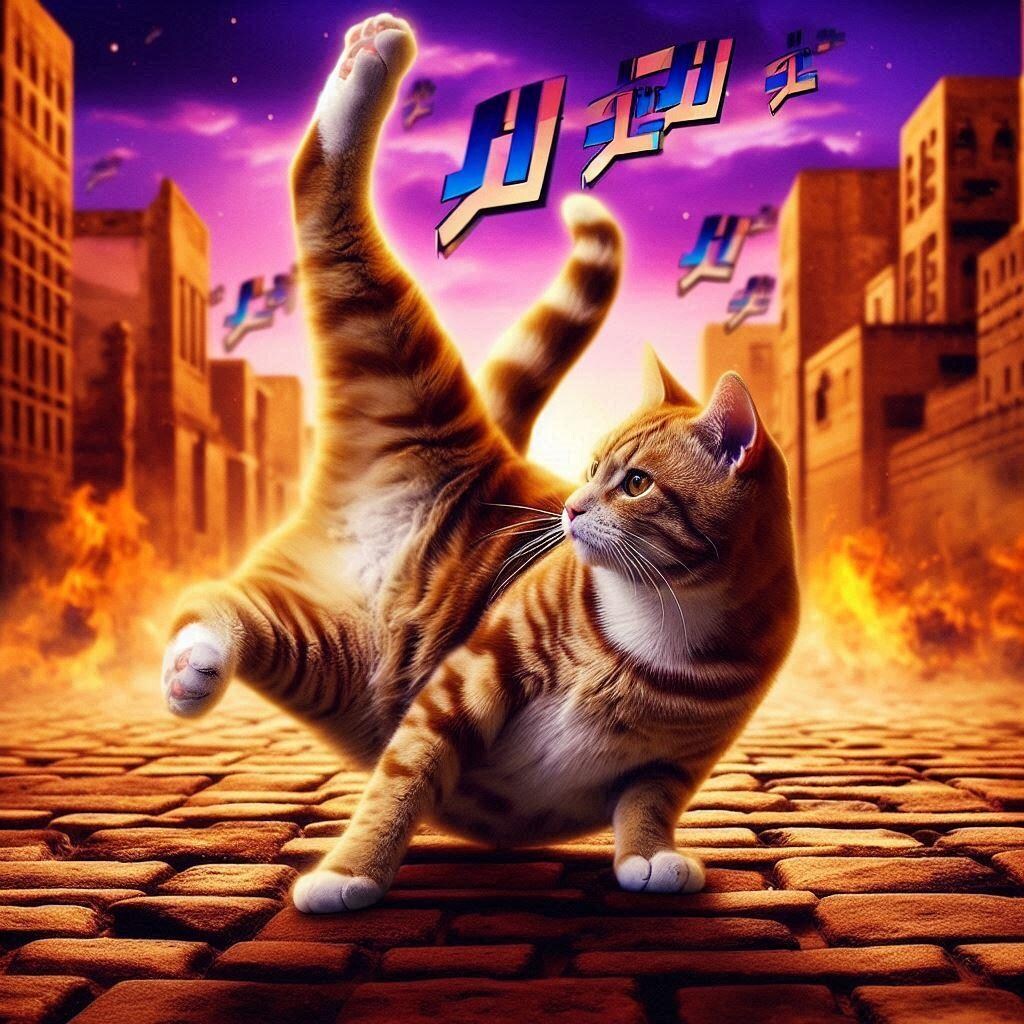 ジョジョ立ちする猫