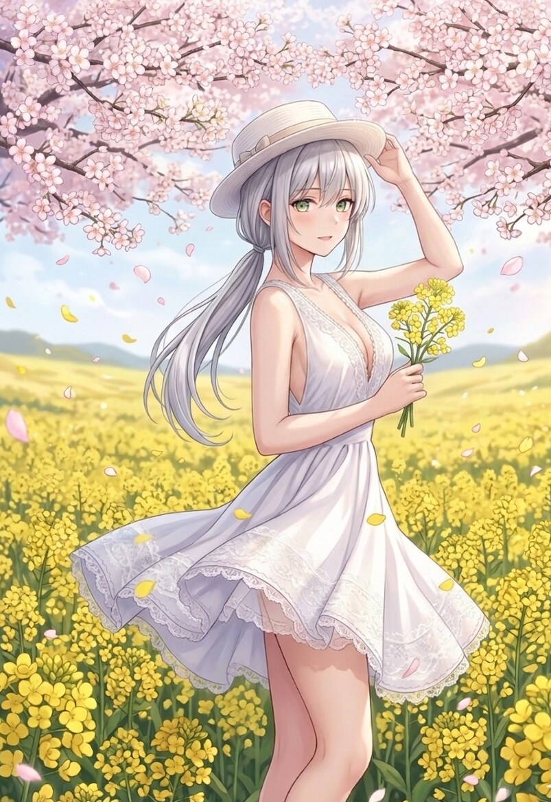 桜と菜の花畑 | の人気AIイラスト・グラビア