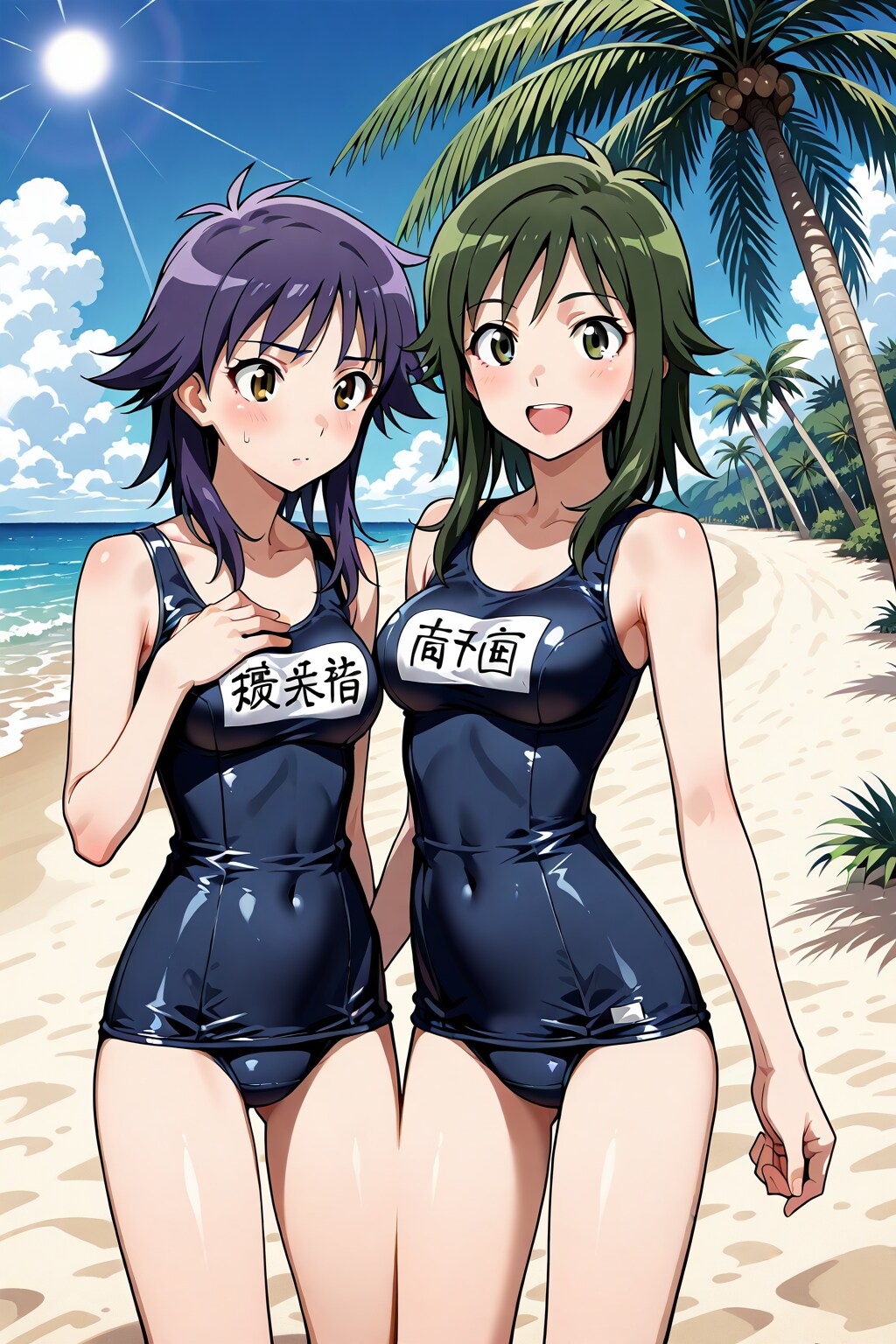 JK、スク水でビーチ！