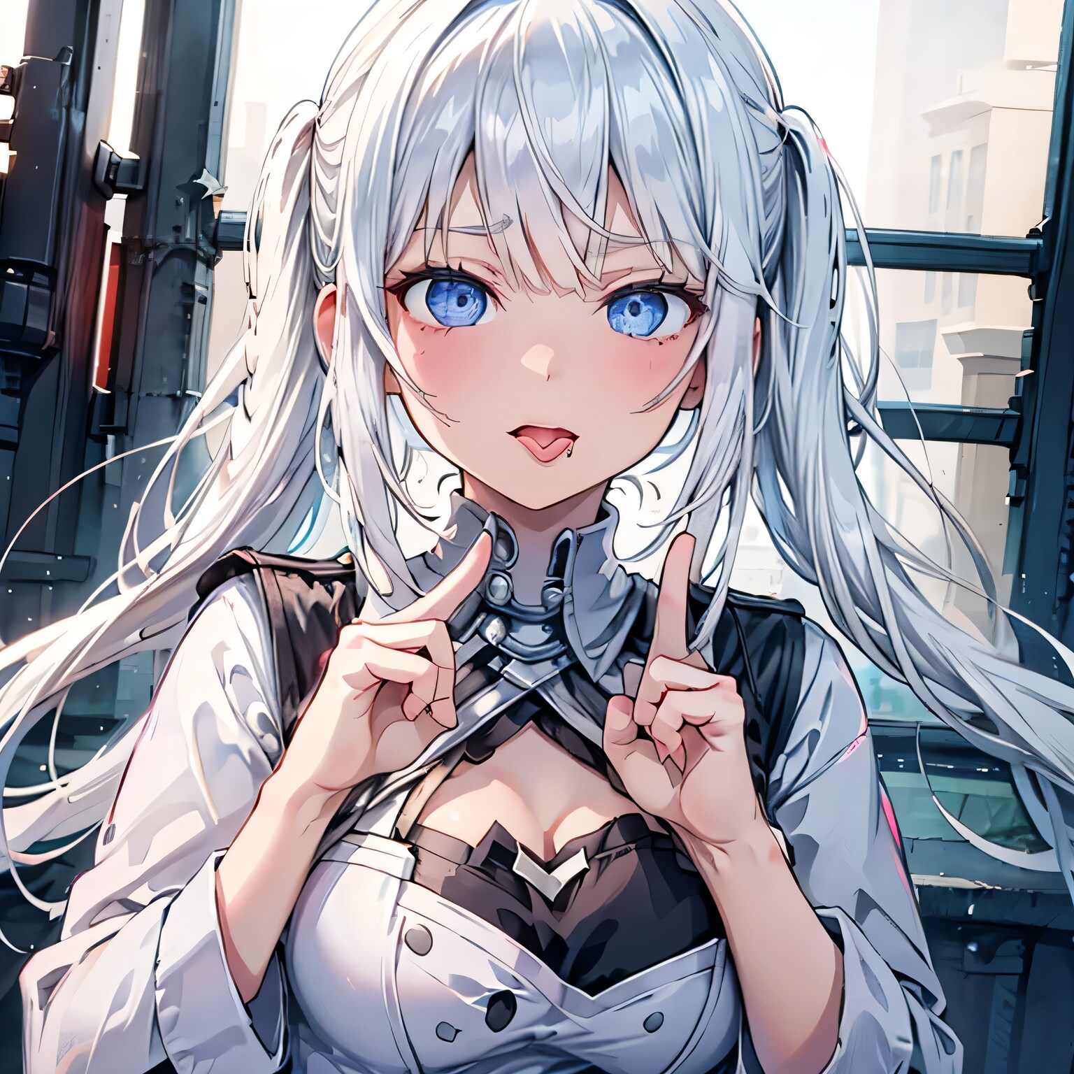 白髪ツインテの舌出し少女 | の人気AIイラスト・グラビア