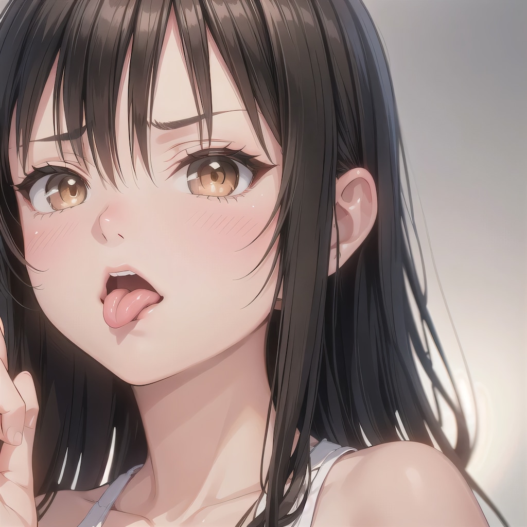 黒髪ロングの舌出し少女１７