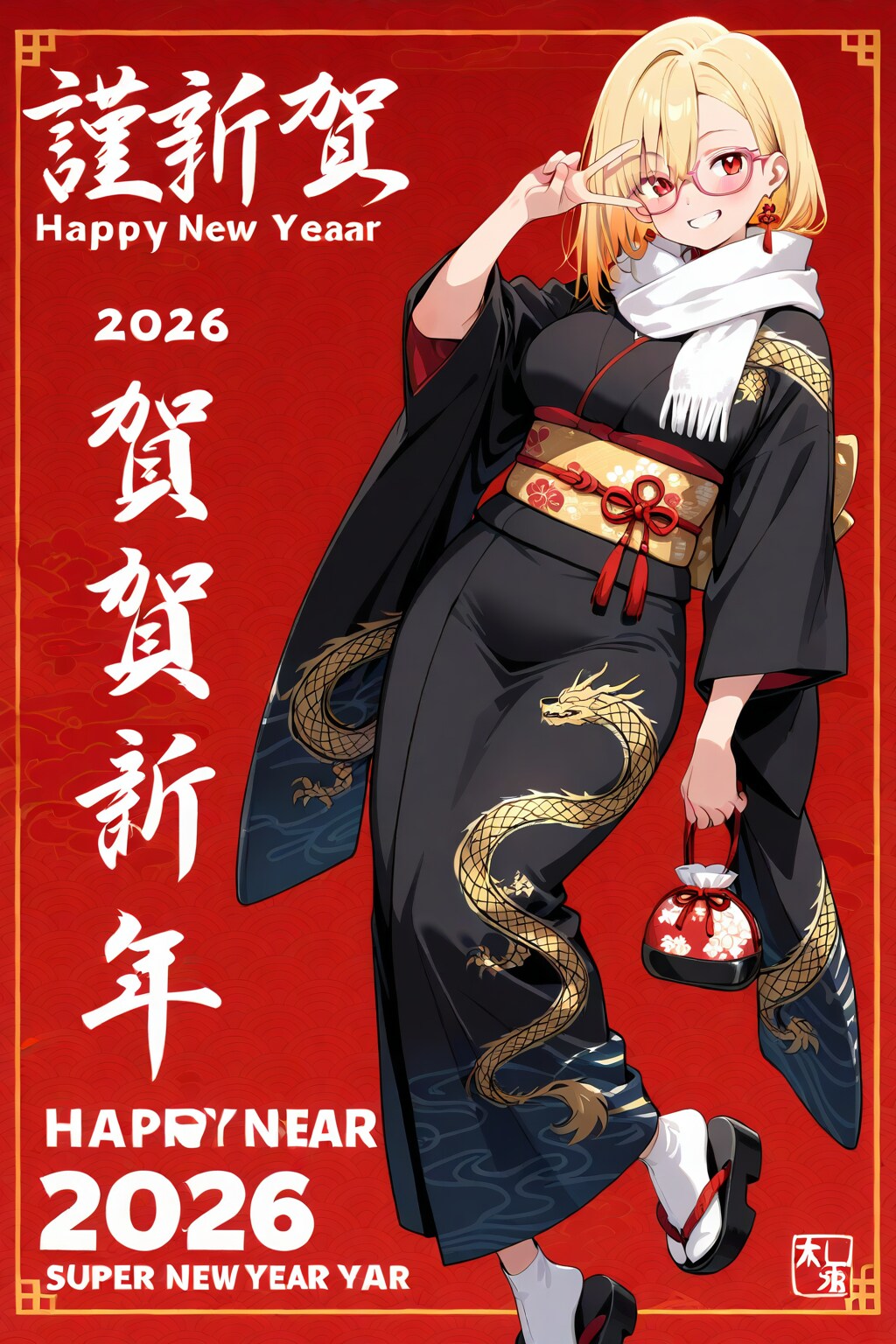 お正月ポスター風金髪ちゃん | の人気AIイラスト・グラビア