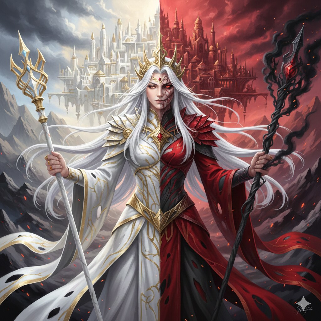 [5枚] 彼の者、世界の均衡を司る覇者なり。そは秩序にして混沌、剛胆にして繊細、美醜を併せ持つ神の化身なり。千の王国を沈め万の命を救いし運命を掌に抱く者。（神々の黄昏１４の２）