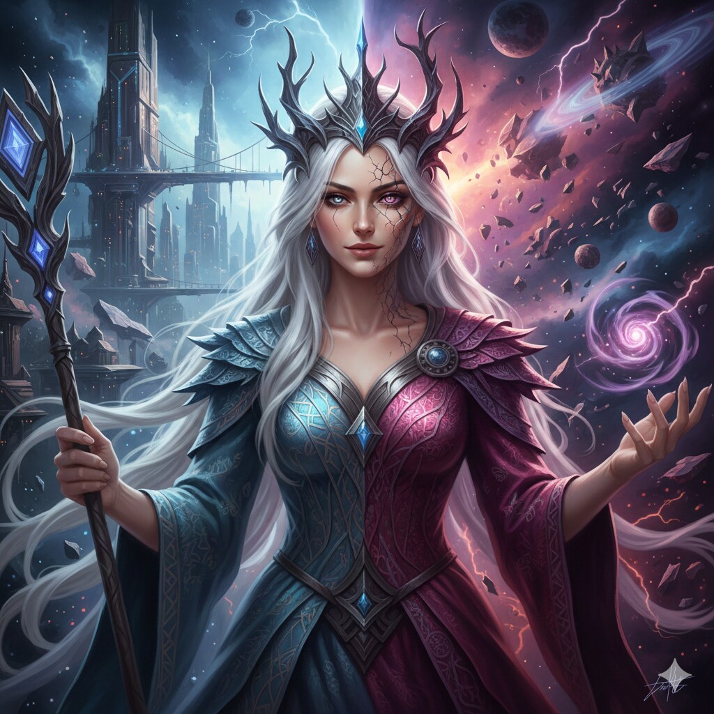 [5枚] 彼の者、世界の均衡を司る覇者なり。そは秩序にして混沌、剛胆にして繊細、美醜を併せ持つ神の化身なり。千の王国を沈め万の命を救いし運命を掌に抱く者。（神々の黄昏１４の２） | の人気AIイラスト・グラビア