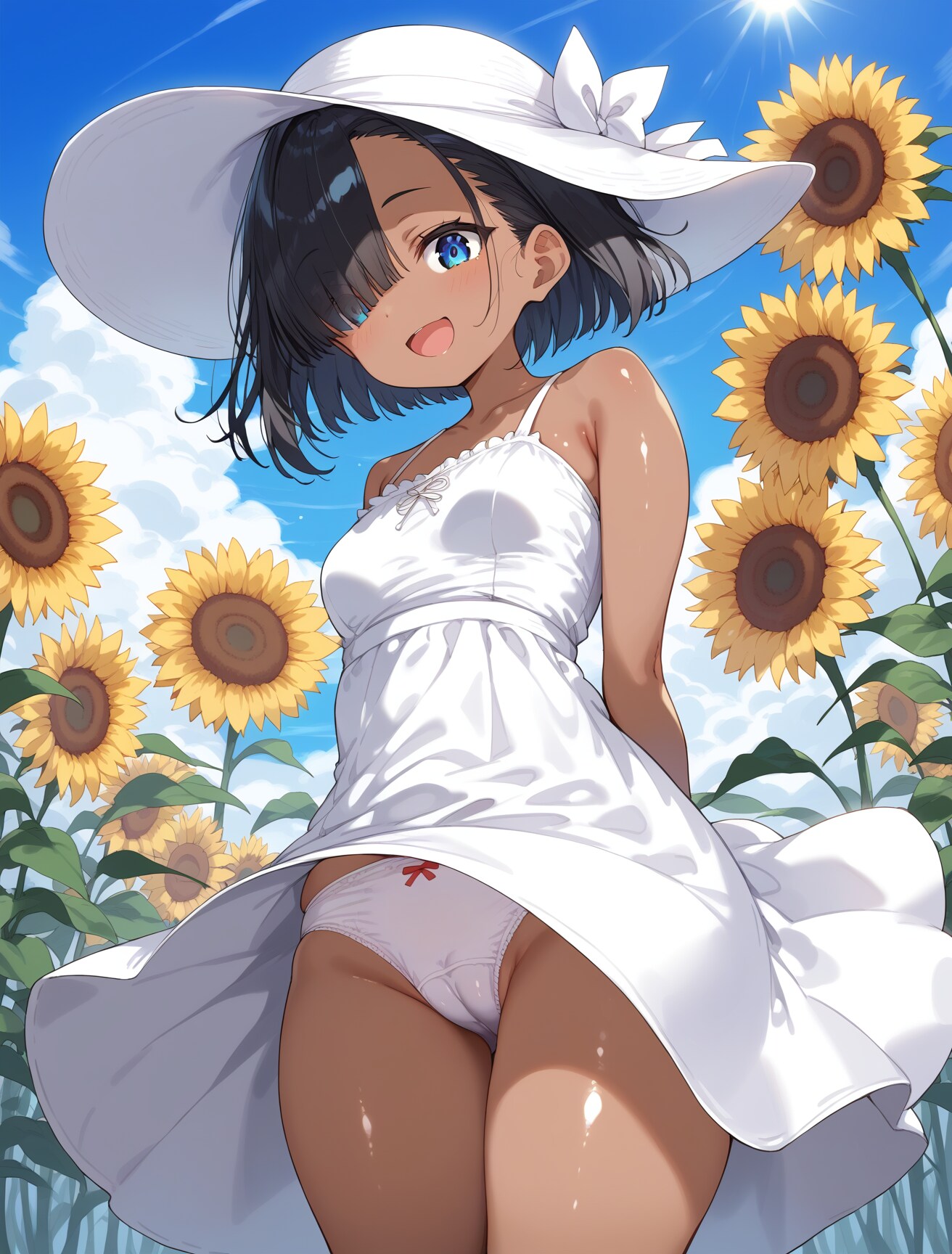 褐色少女　夏！向日葵！白ワンピ！