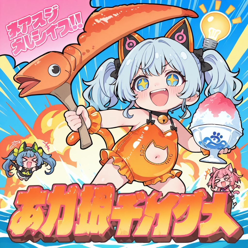 かき氷と🦐の水色髪ちゃん