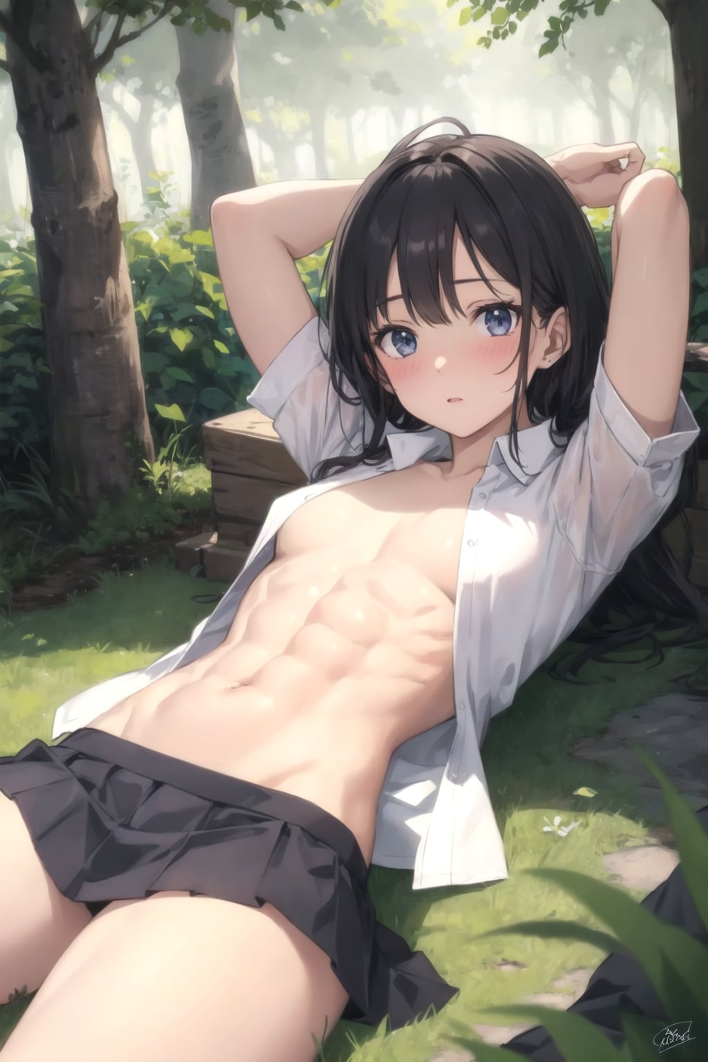 森の中でくつろぐ少女