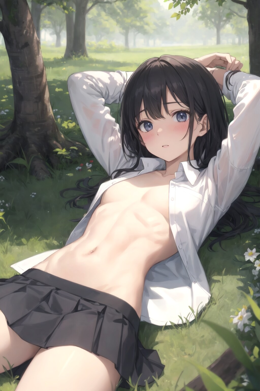 森の中でくつろぐ少女
