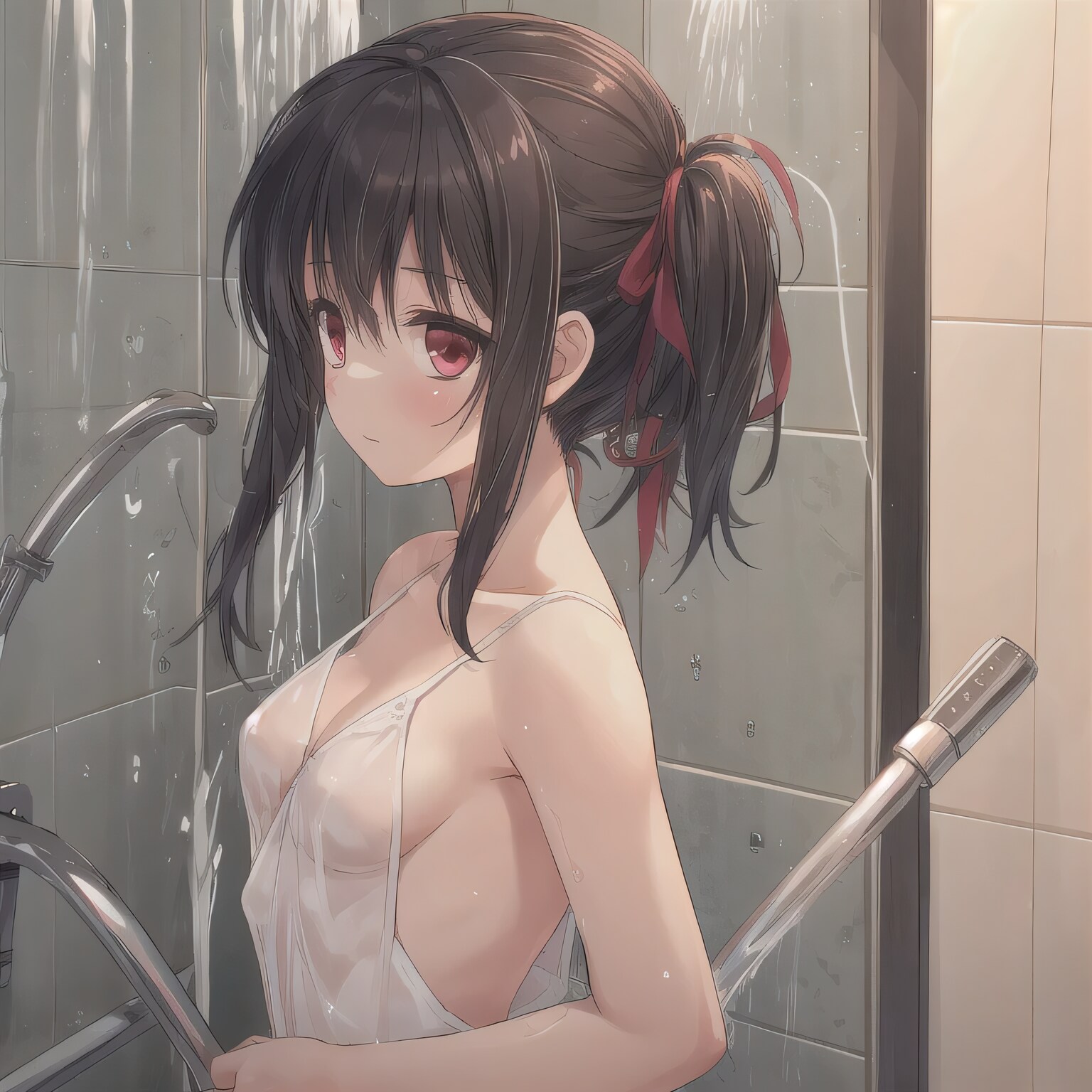 黒髪ロングでシャワーの少女２４