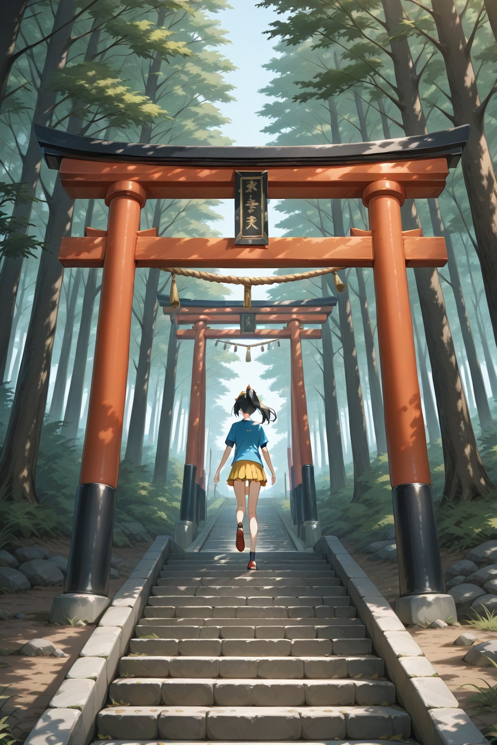 山頂に続く石階段を登る女の子 | の人気AIイラスト・グラビア