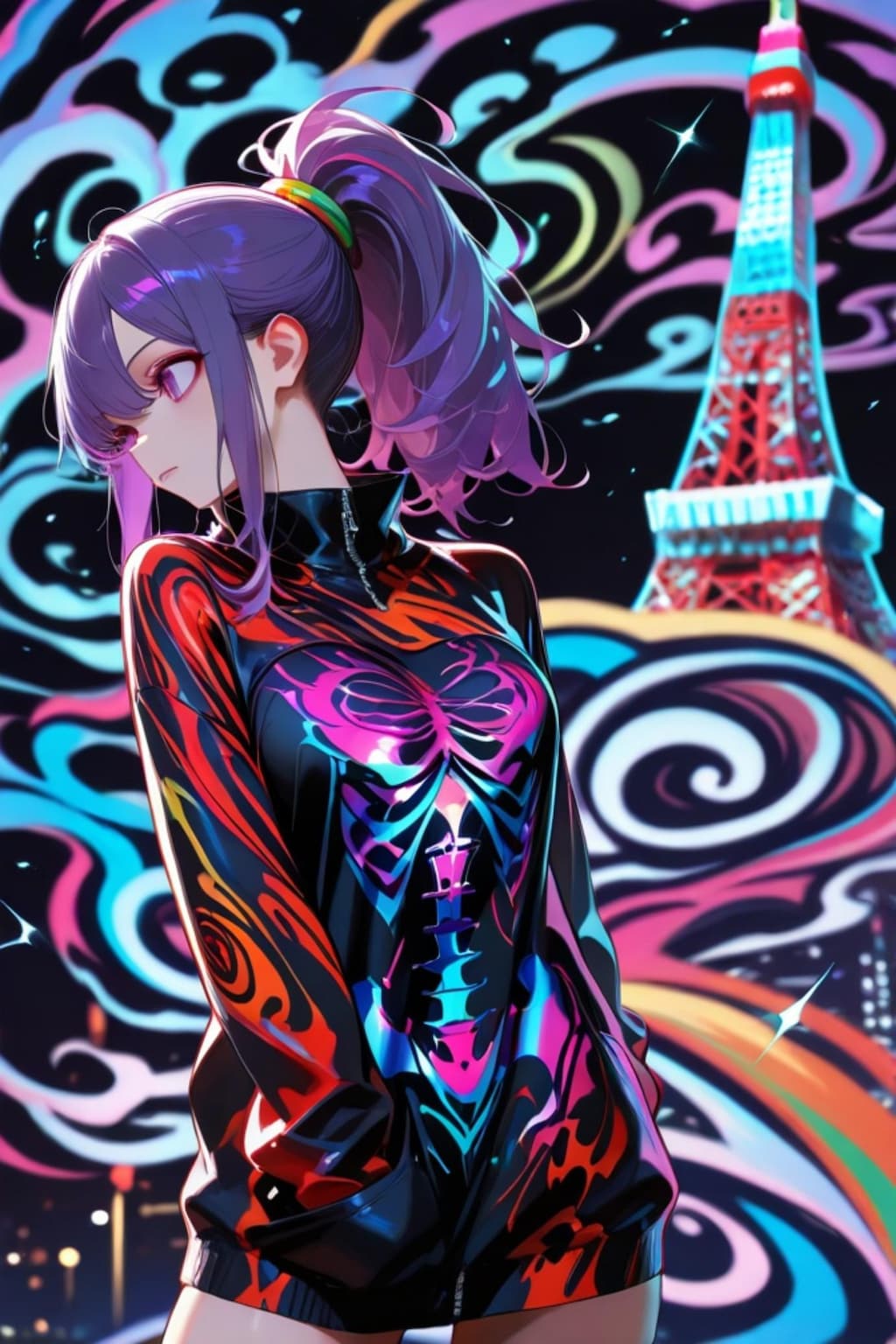 東京タワーと紫髪ちゃん