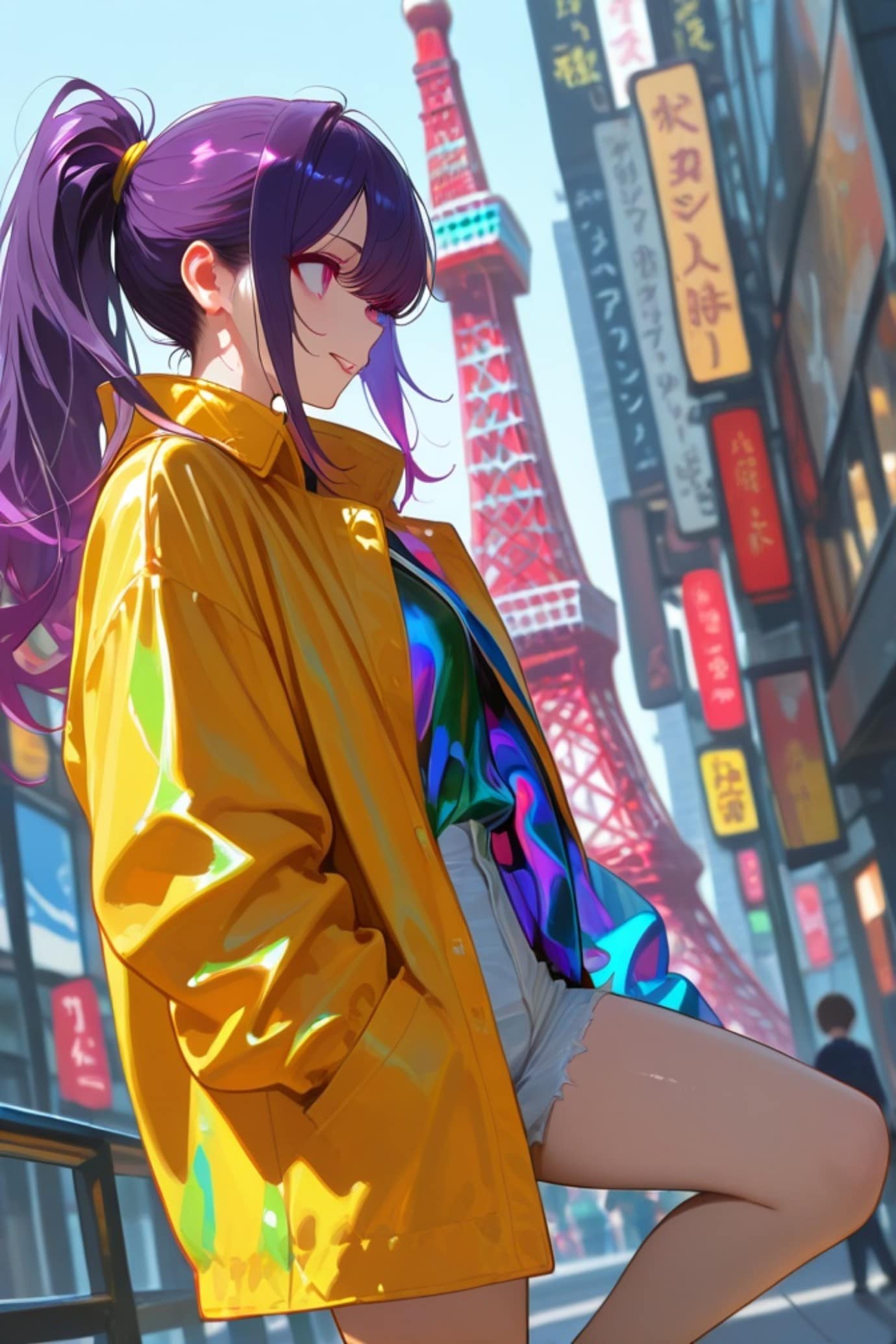 東京タワーと紫髪ちゃん