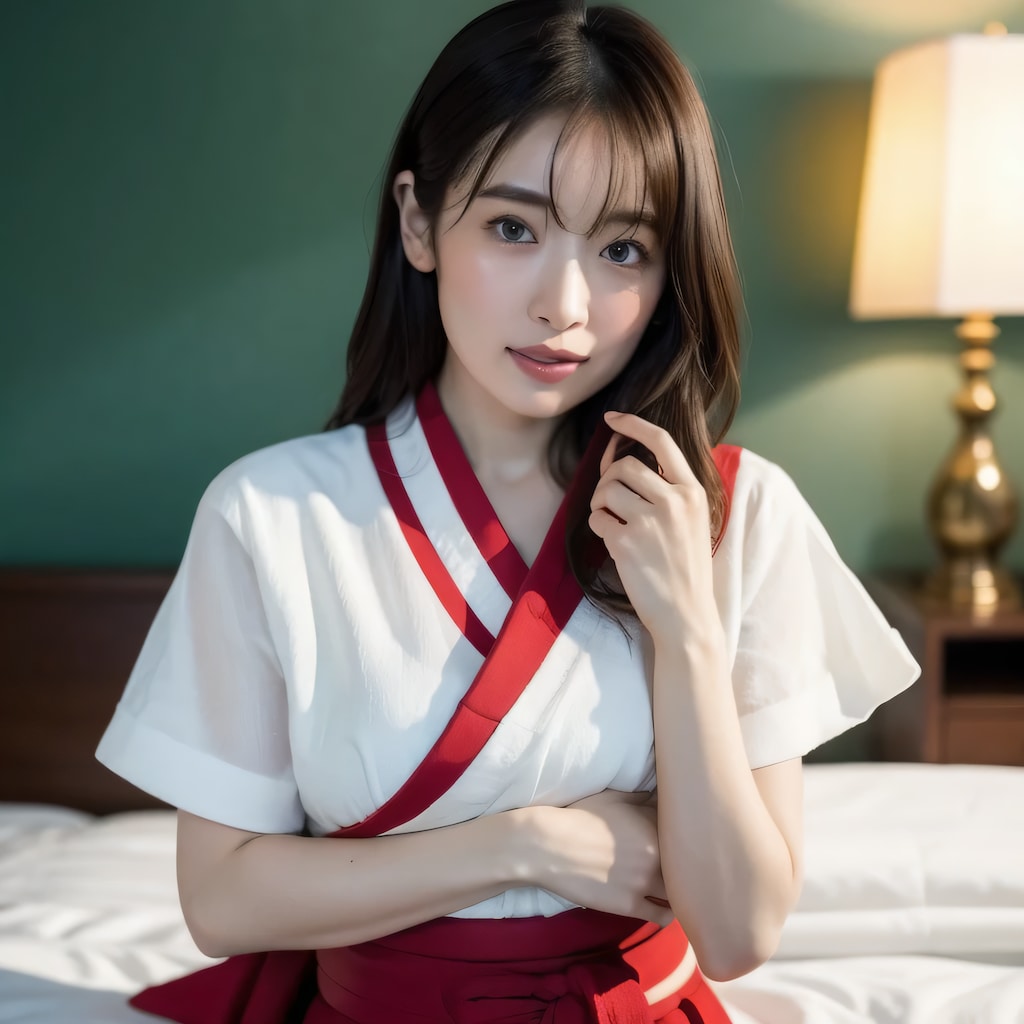 黒髪ロングで巫女服の美女５