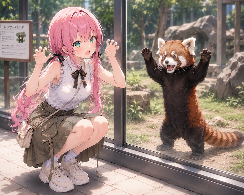 レッサーパンダと桃花